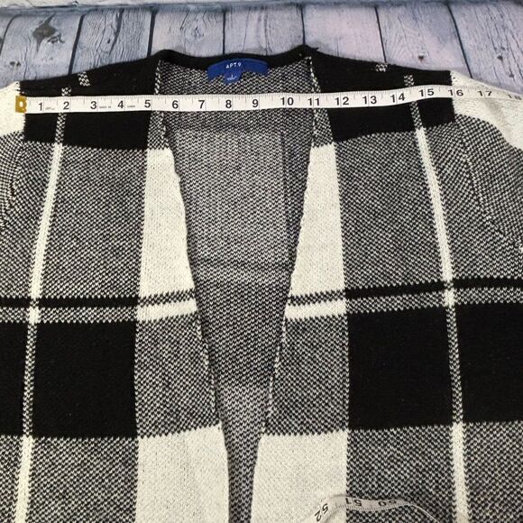 APT 9 Black Cream Buffalo Plaid Open Front Casual Cozy Comfy Cardigan Sweater L - Picture 5 of 8